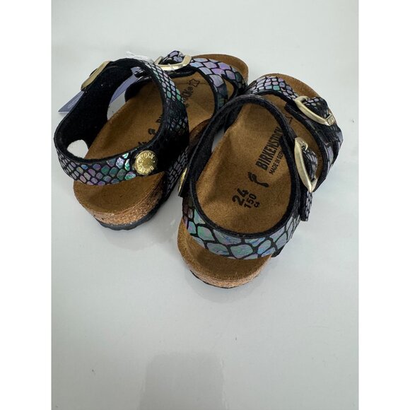 NEW Birkenstock Rio Kids Sandals Shiny Snake Black Iridescent EU 24 US 6 Toddler - Picture 6 of 9